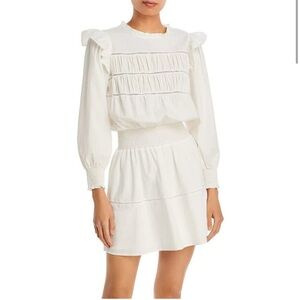 Rails Faren Ruffled Dress Women's White Long Sleeves Smocked Cuffs Round Neck